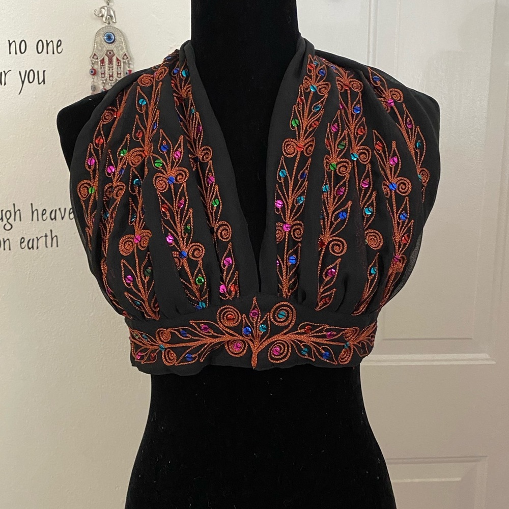 Boho gypsy black Belly Dance sequin halter top